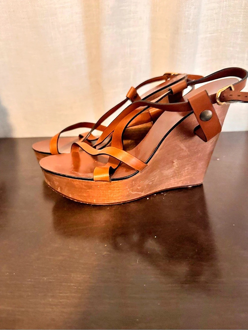 Chloé Brown Leather Wedge Sandals US 8